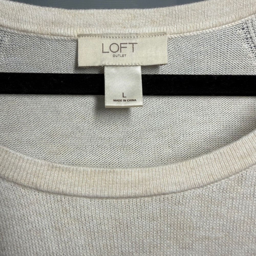 LOFT Outlet Tunic Sweater Large Cream Textured Raglan Sleeve - Picture 3 of 4